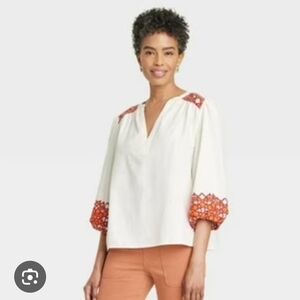 Knox Rose White and Orange Embellished Blouse